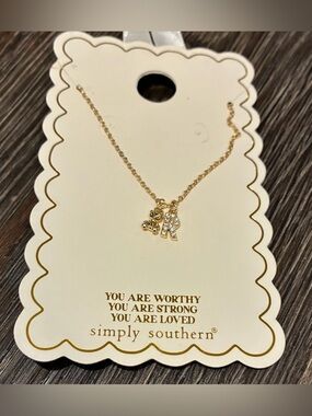 Simply Southern Gold Initial R Necklace with bear Charm